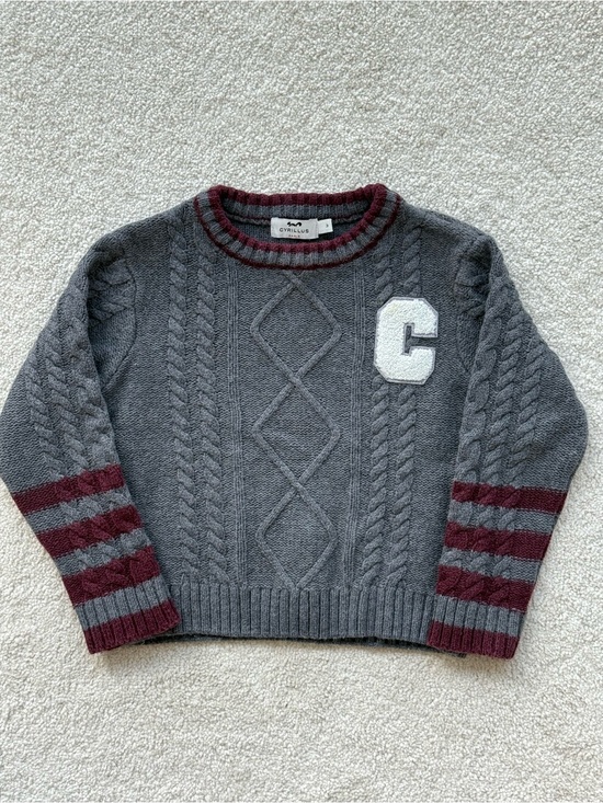 Cyrillus Other - Gray Cable-Knit Sweater with Burgundy Details